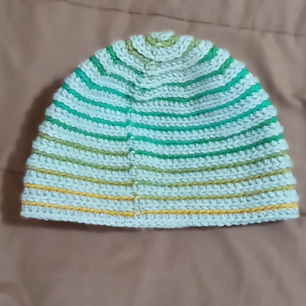 Handcrafted crochet winter beanie green & grey - Picture 3 of 5